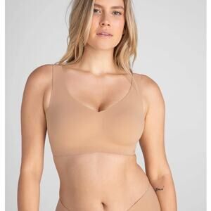[Honeylove] Nude Sand SoftForm Wireless Wide Strap Bra V-Neck Support Sz Large L
